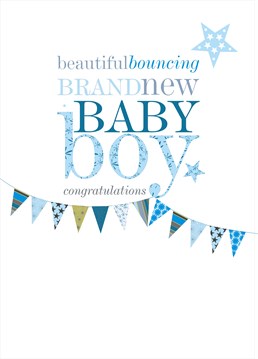 A bright and simple typographic card by Claire Giles to send your best wishes to the new baby boy.