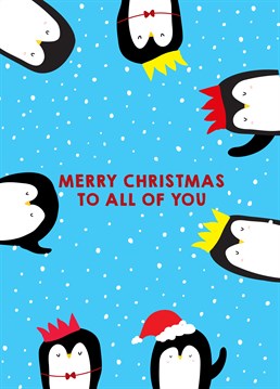 One card fits all on this occasion! Snow your love to all the gang with this jolly Christmas card by Scribbler.
