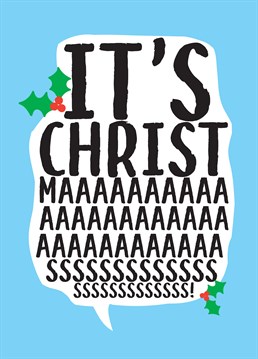 Christmas: It's only just begun! Send this festive card by Scribbler to remind someone and get them immediately hanging up their stocking on the wall.