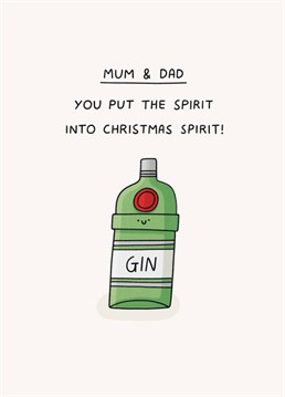 Send this punny Christmas card and raise a glass to your gin-loving parents! Designed by Scribbler.