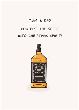 Send this punny Christmas card and raise a glass to your whiskey-loving parents! Designed by Scribbler.