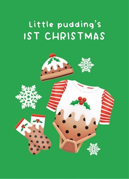 Now, why don't they do this outfit in adult sizes?! Commemorate a little pudding's first Christmas with this adorable Scribbler card.