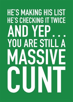 Send this hilariously insulting Christmas card to tell someone they made it onto the cunt list this year! Designed by Scribbler.