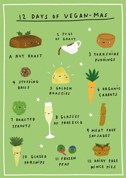 A proudly vegan friend or family member will definitely appreciate this fun Christmas card featuring all their favourite festive foods. Designed by Scribbler.