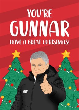 A funny football inspired Christmas card, perfect for fans of Manchester United!