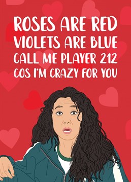 Send this funny Squid Game inspired Valentine's Day card to your husband, girlfriend, wife or boyfriend this year!  Roses are red, Violets are blue, call me player 212, cos I'm crazy for you!  Designed by The Cake Thief