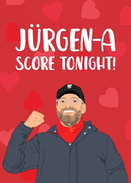 A funny (a slightly rude!) football inspired Valentine's Day card featuring Liverpool manager, Jurgen Klopp! Perfect for the Liverpool supporter in your life!  Designed by The Cake Thief