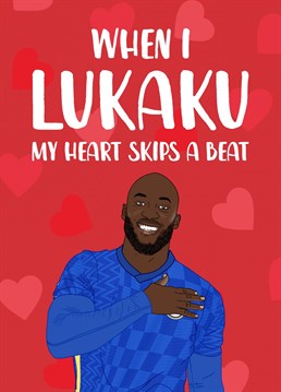 A funny football inspired Valentine's Day card, perfect for Chelsea supporters or Lukaku fans!  You're sure to score if you send this card to your boyfriend or husband this Valentine's Day!  Designed by The Cake Thief