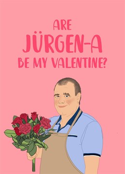 Bake them happy with this funny, Bake Off inspired Valentine's Day card, featuring the legend that is Jurgen. This sweet card is sure to be loved by your boyfriend, girlfriend, husband or wife as you celebrate your love this Valentine's Day. Designed by The Cake Thief.