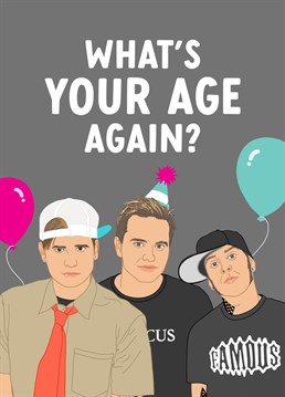 Throw it back to their sk8r days with this funny Blink 182 Birthday card!    Send Birthday wishes to your Brother, Sister or Friend as they celebrate turning another year older.    Designed by The Cake Thief