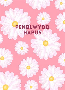 Say 'Penblwydd Hapus' with this gorgeous pink daisy pattern Birthday card from CoconuTacha.
