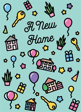 Congratulate your loved one on their new home with this cute card designed by CoconuTacha. Featuring simplistic, homely icons like a set of keys, houses, house plants and more!