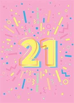 With your loved one a happy 21st birthday with this brightly coloured, celebratory card by CoconuTacha. Featuring streams of ribbon and confetti for the ultimate celebration!