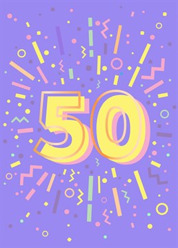 With your loved one a happy 50th birthday with this brightly coloured, celebratory card by CoconuTacha. Featuring streams of ribbon and confetti for the ultimate celebration!