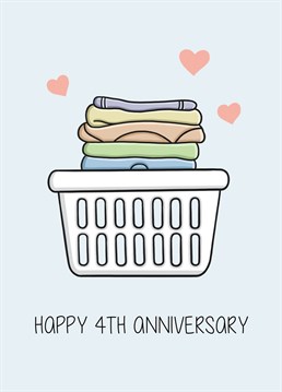 Wish a loved one a Happy 4th Wedding Anniversary with this funny, colourful card. Designed by Creaternet.