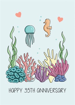 Wish a loved one a Happy 35th Wedding Anniversary with this funny, colourful card. Designed by Creaternet.
