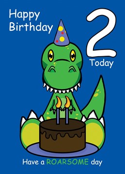 2 today! Happy Birthday. Send this cartoon Dinosaur themed birthday card to your son, nephew, or a child turning 2 years old today. Designed by Cupsie's Creations.