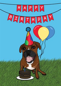 Send a Dog lover this cute Boxer Birthday Card to celebrate them becoming another year older. Designed by Cupsie's Creations.