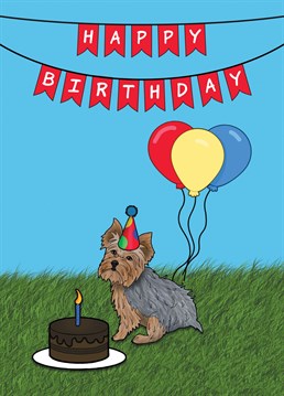 Send a Dog lover this cute Yorkshire Terrier Dog Birthday Card to celebrate them becoming another year older. Designed by Cupsie's Creations.