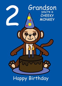 Send your Grandson who is turning two, this Cheeky Monkey card to celebrate their 2nd Birthday. Designed by Cupsie's Creations.