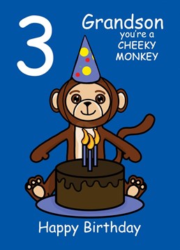 Send your Grandson who is turning three, this Cheeky Monkey card to celebrate their 3rd Birthday. Designed by Cupsie's Creations.