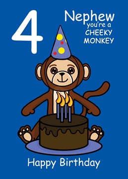Send your Nephew who is turning four, this Cheeky Monkey card to celebrate their 4th Birthday. Designed by Cupsie's Creations.