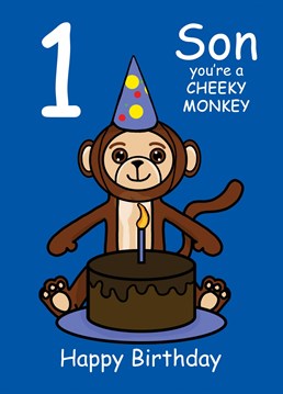 Send your Son who is turning one, this Cheeky Monkey card to celebrate their 1st Birthday. Designed by Cupsie's Creations.