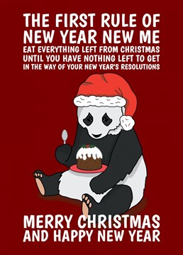 Send this funny Panda getting ready for their New Year's resolutions to wish them a Merry Christmas and Happy New Year. By Cupsie's Creations.