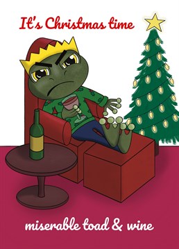 Wish a bah humbug, a Merry Christmas with this funny miserable toad and wine card. Designed by Cupsie's Creations.