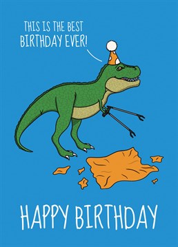 Wish them the best birthday ever with this funny T-Rex Dinosaur greeting card designed by Cupsie's Creations.