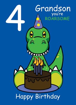 Send your Grandson who is turning four, this ROARSOME Dinosaur card to celebrate their 4th Birthday. Designed by Cupsie's Creations.