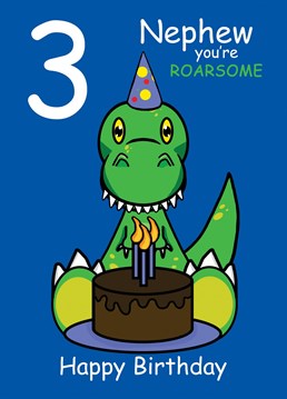 Send your Nephew who is turning three, this ROARSOME Dinosaur card to celebrate their 3rd Birthday. Designed by Cupsie's Creations.