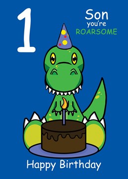 Send your Son who is turning one, this ROARSOME Dinosaur card to celebrate their 1st Birthday. Designed by Cupsie's Creations.