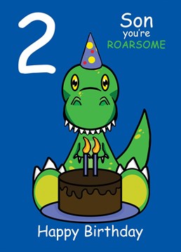 Send your Son who is turning two, this ROARSOME Dinosaur card to celebrate their 2nd Birthday. Designed by Cupsie's Creations.