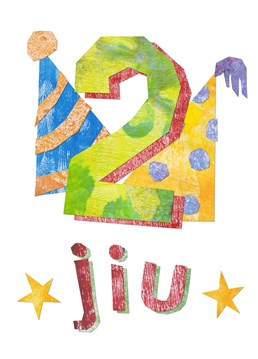 Designed by crumpetsandcrabsticks. This is a perfect birthday card for the (parent of a) Manx Gaelic speaking 2 year old in your life. Text reads '2 (jees) jiu' in Manx Gaelic which means 'Two today'. Also available in English and a different colour way
