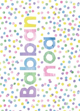 Designed by crumpetsandcrabsticks - This cute, simple, gender neutral confetti design is your new go to 'New baby' card for a Manx Gaelic speaking family. Pronounced BAB-an NOAR.
