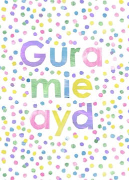 Designed by crumpetsandcrabsticks - This cute, simple, gender neutral confetti design is your new go to 'Thank you' card for a Manx Gaelic speaking person. Pronounced Gurra my ad.     PLEASE NOTE a 'Gura mie eu' version is also available for when thanking more than one person, a couple, family, or a department,