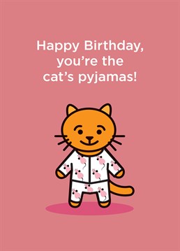 A cat wearing pyjamas what more do I need to say. A birthday card desiged by CardShit.