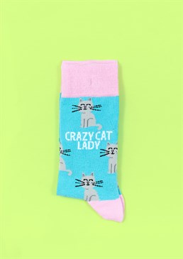 Cats, cats, cats across the board!
Great gift for a cat lover
Made from: 77% cotton, 22% polyamide, 1% elastane
Unisex size 6-11

If she thinks that cats are better than people then what better gift could you give her than these cute blue and pink socks sporting her favourite animal! Whether she&rsquo;s a self-proclaimed crazy cat lady or completely in denial, she&rsquo;ll love this fun design &ndash; just as long as her cats don&rsquo;t get hold of them!
These socks are seriously comfy and will keep most adult&rsquo;s toes cosy and warm &ndash; what&rsquo;s not to love? We&rsquo;re sure you can think of at least one feline-obsessed lady who deserves these humourous socks in her life.