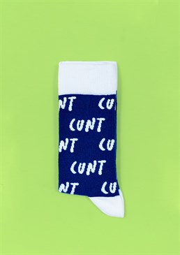 See you next Tuesday&hellip;
Seriously rude gift for your favourite cunt
Made from: 77% cotton, 22% polyamide, 1% elastane
Unisex size 6-11

If they&rsquo;re cunt and proud of it, send them the rudest gift you can find with these blue and white socks that&rsquo;ll label them for the whole world to see. Perfect for a foul-mouthed friend with a wicked sense of humour and a fondness for the c-word!
It takes a confident kind of person to strut their stuff in this explicit design but trust us, they&rsquo;re seriously comfy and will keep most adult&rsquo;s toes cosy and warm &ndash; what&rsquo;s not to love? We&rsquo;re sure you can think of a few people who deserve these outrageously offensive socks in their life and would relish in raising eyebrows wherever they went.