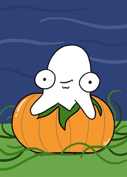 Send this cute ghost in a pumpkin to someone who is excited for spooky season. Designed by Doodles From My Brain.