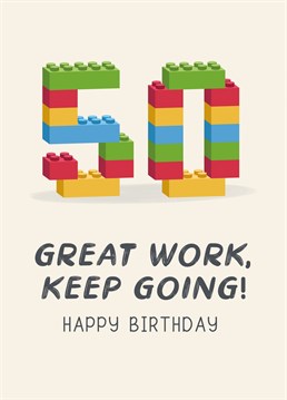 Congratulate someone for making it to 50 with this funny Lego brick inspired Birthday card! Created by Design By Day.