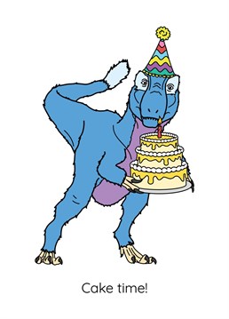 If you're searching for a fun and unique way to wish someone a happy birthday, check out our Cake Time Dinosaur Greeting Card! Featuring a delicious cake and a friendly dinosaur, this card is sure to make their day even more special and enjoyable.