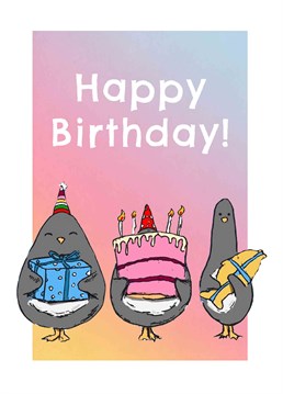 This Birthday card will be dispatched by messenger pigeon when purchased. Designed by Doodle Farm.