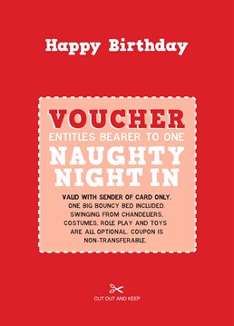 You'll know if your partner is likely to appreciate this birthday treat a LOT more than any present you could wrap up? unless its you that's tied with a bow! Rude design by Love Day.