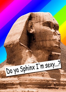 Cheer up up your partner, would-be partner or mates with this pun-tastic Sphinx-themed Birthday card that works for Valentine's or just to raise a smile.