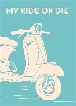 To thy ride or die...a classic, stylish Anniversary card using only two colours, with a Vespaaaaa on it. Inspired by watching the film Luca!