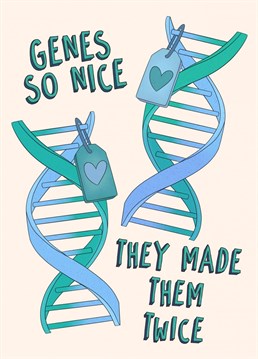 All the cute genes with this congratulation card for the birth or birthday of twins.