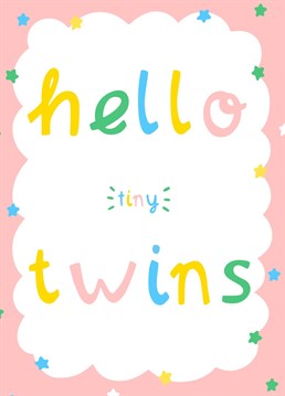 Introducing our adorable greeting card to welcome twins into the world! With a cute and charming design, this card features the message "Hello Tiny Twins", perfect for congratulating the new parents and welcoming their little bundles of joy.