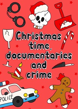 Uncover the spirit of the season with our crime scene Christmas card, complete with thrilling crime investigation doodles, ideal for those who love unraveling mysteries.